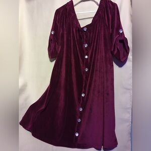 💎5/$20 BURGUNDY RED VELOUR OF SHOULDER DRESS